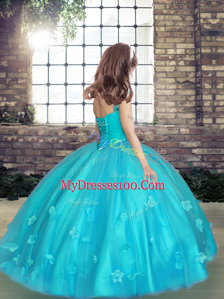 Simple Ball Gowns Little Girls Pageant Gowns Yellow Green Straps Tulle Sleeveless Floor Length Lace Up