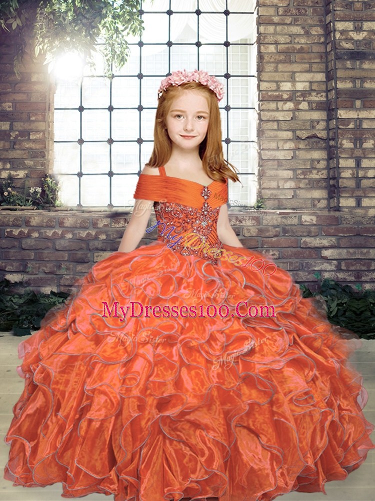 Organza Sleeveless Floor Length Pageant Gowns For Girls and Beading