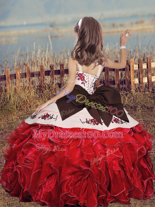 Custom Design Straps Sleeveless Organza Little Girls Pageant Dress Wholesale Embroidery and Ruffles Lace Up