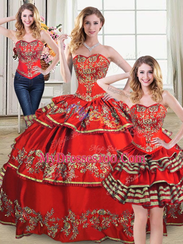 Modern Sweetheart Sleeveless Lace Up Quinceanera Dress Red Satin and Organza