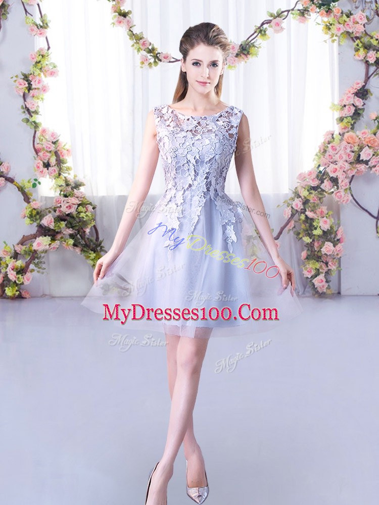 Grey Sleeveless Tulle Lace Up Quinceanera Dama Dress for Wedding Party