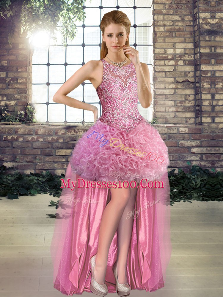 Custom Fit Fabric With Rolling Flowers Sleeveless Floor Length Quinceanera Gown and Beading