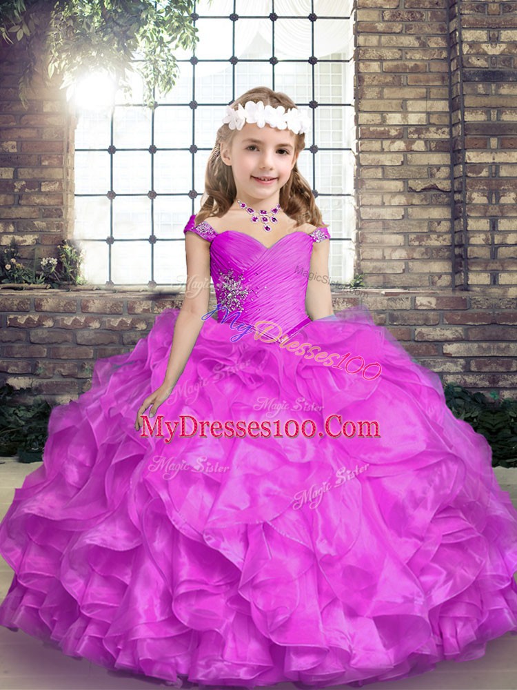 Fantastic Floor Length Ball Gowns Sleeveless Lilac Little Girls Pageant Gowns Lace Up