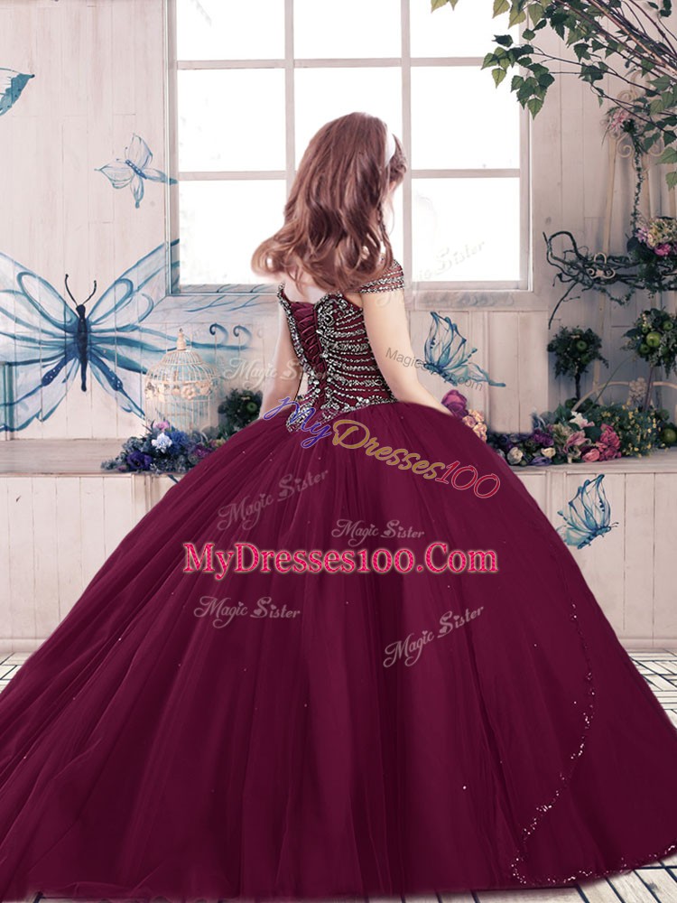 Best Sleeveless Lace Up Floor Length Beading Pageant Gowns For Girls