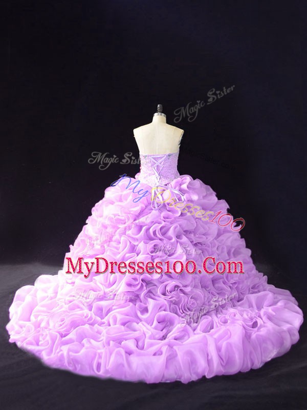 Ball Gowns Sleeveless Lilac Quince Ball Gowns Court Train Lace Up