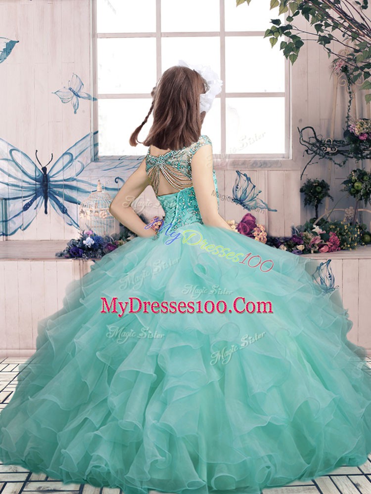 Exquisite Beading and Ruffles Little Girls Pageant Dress Wholesale Lace Up Sleeveless Floor Length