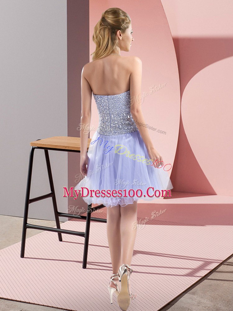 Unique Light Blue Zipper Evening Dress Beading Sleeveless Mini Length