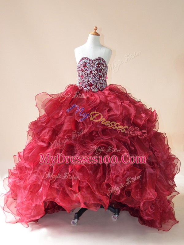 Admirable Organza Sleeveless Pageant Gowns For Girls Brush Train and Beading and Ruffles