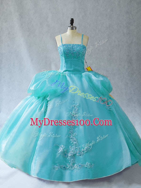 Aqua Blue 15 Quinceanera Dress Sweet 16 and Quinceanera with Appliques Straps Sleeveless Lace Up