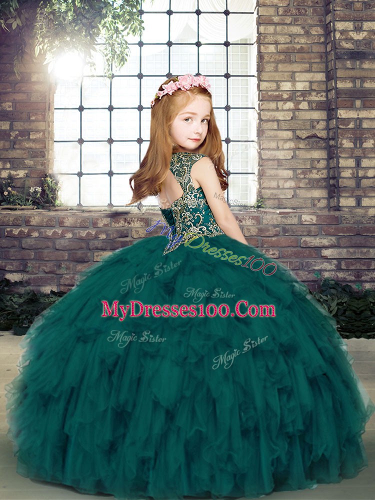 Modern Straps Sleeveless Lace Up Little Girls Pageant Gowns Purple Tulle