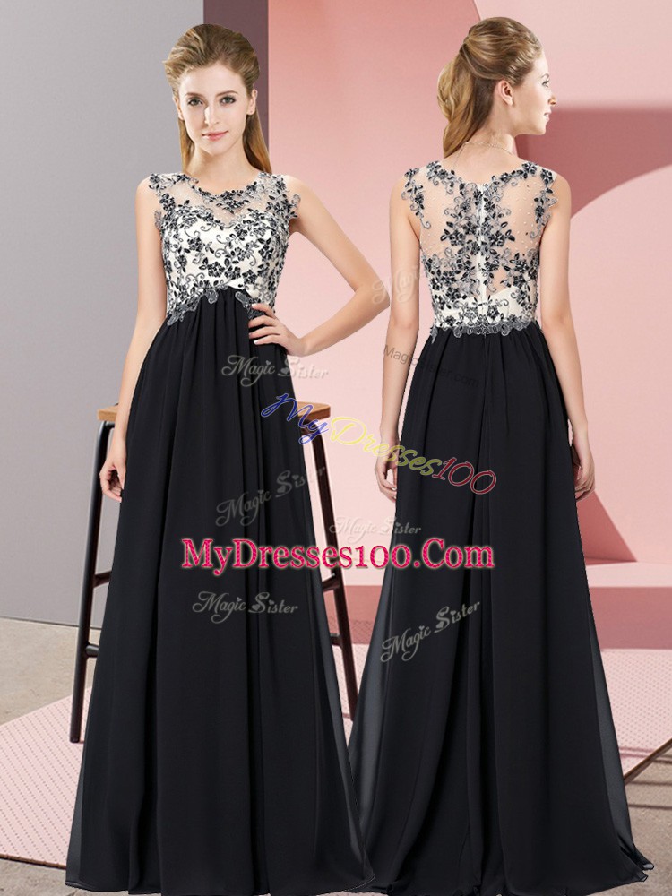 Ideal Black Scoop Zipper Beading and Appliques Dama Dress for Quinceanera Sleeveless