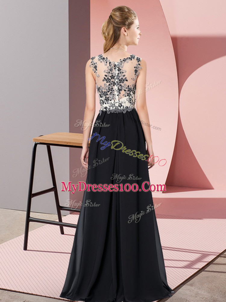 Ideal Black Scoop Zipper Beading and Appliques Dama Dress for Quinceanera Sleeveless