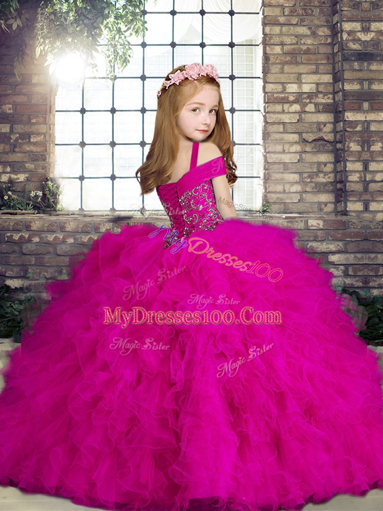 Low Price Tulle Sleeveless Floor Length Child Pageant Dress and Beading and Ruffles