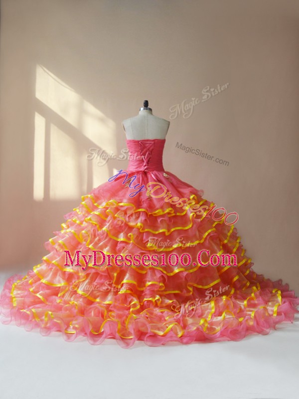 Pink Sleeveless Beading and Ruching Quinceanera Dress