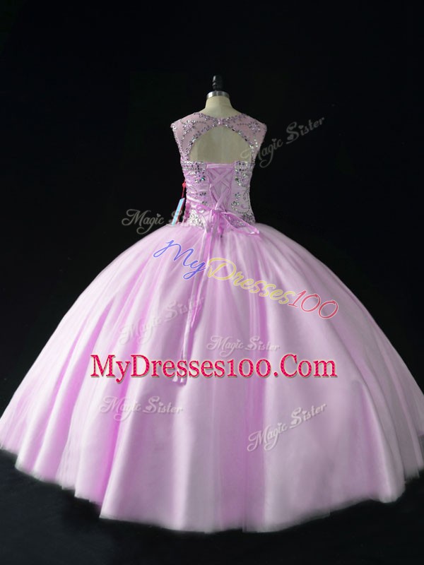 Scoop Sleeveless Tulle Sweet 16 Quinceanera Dress Beading Lace Up