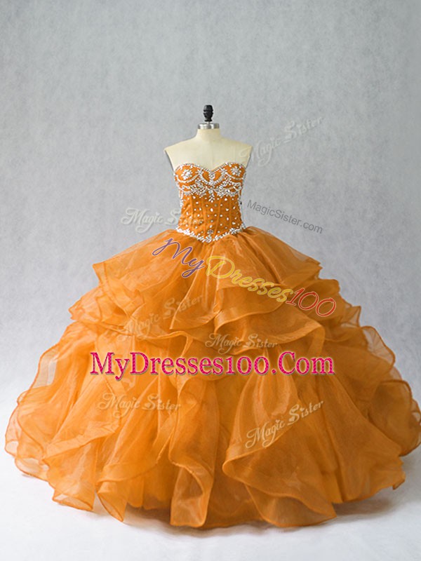 Cheap Sweetheart Sleeveless Lace Up 15th Birthday Dress Orange Organza