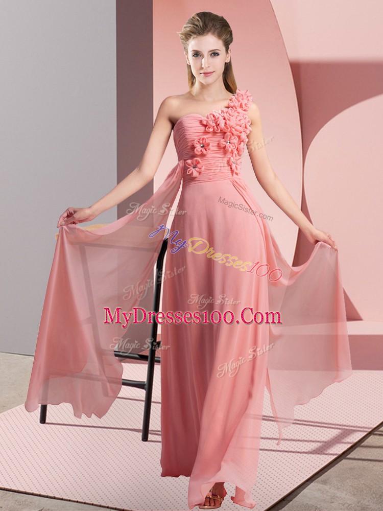 Classical Watermelon Red Quinceanera Dama Dress Wedding Party with Hand Made Flower One Shoulder Sleeveless Lace Up