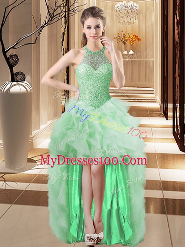 Beading and Ruffles Vestidos de Quinceanera Apple Green Lace Up Sleeveless Brush Train