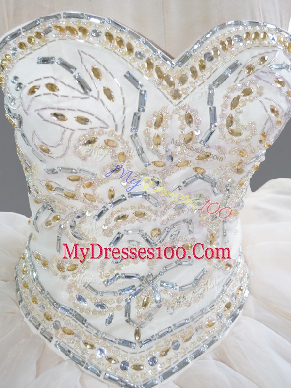 Champagne Ball Gowns Beading and Ruffles 15 Quinceanera Dress Lace Up Organza Sleeveless