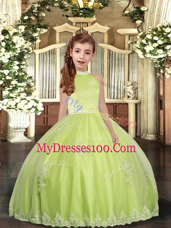 Floor Length Ball Gowns Sleeveless Yellow Green Little Girls Pageant Dress Wholesale Backless