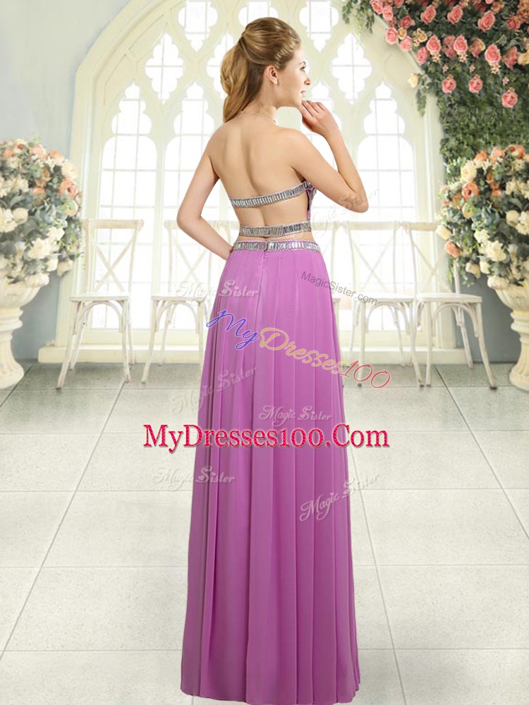 Floor Length Two Pieces Sleeveless Lilac Prom Evening Gown Backless