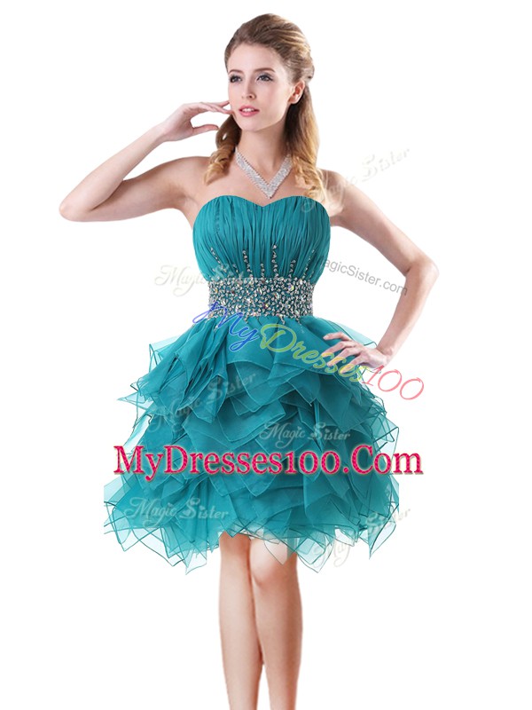 Mini Length A-line Sleeveless Teal Lace Up