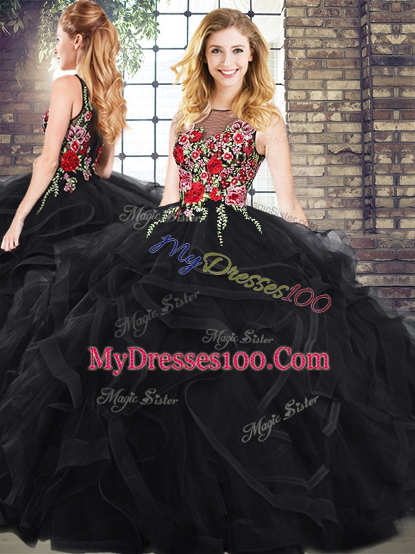 Lovely Floor Length Ball Gowns Sleeveless Black 15th Birthday Dress Zipper