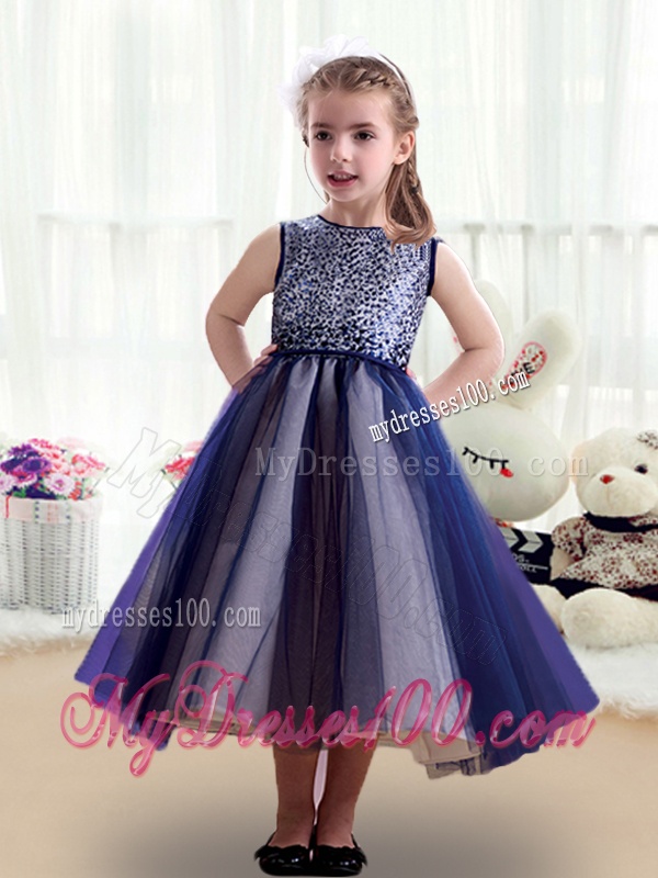 Sweet Scoop Ruching Tea Length Flower Girl Dresses