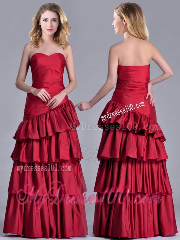 Modest Taffeta A Line Wine Red Mother of The Bride Dress with Ruffled Layers