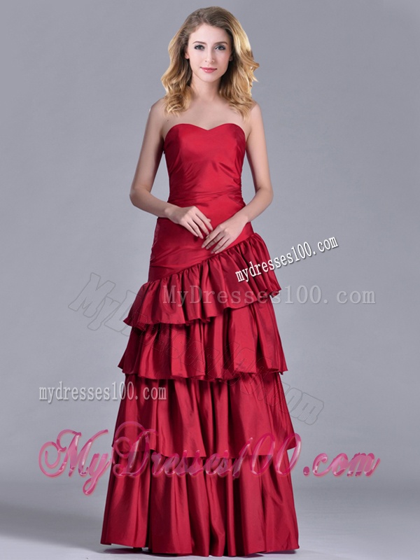 Modest Taffeta A Line Wine Red Mother of The Bride Dress with Ruffled Layers