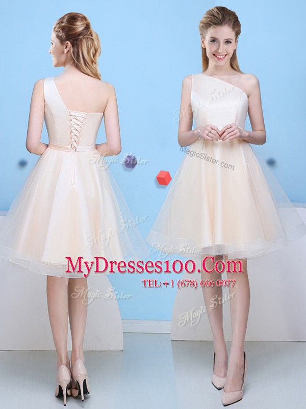 Champagne One Shoulder Neckline Bowknot Quinceanera Court of Honor Dress Sleeveless Lace Up