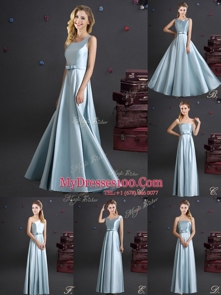 Free and Easy Straps Elastic Woven Satin Sleeveless Floor Length Court Dresses for Sweet 16 and Bowknot