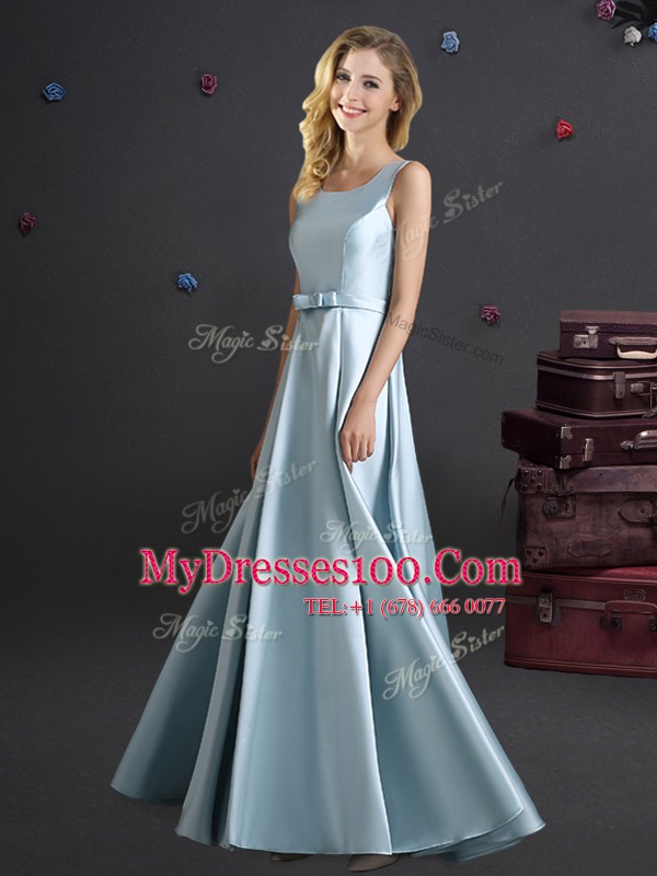 Custom Made Square Elastic Woven Satin Sleeveless Floor Length Quinceanera Dama Dress and Bowknot