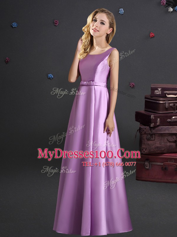 Fantastic Square Lilac Sleeveless Elastic Woven Satin Zipper Wedding Party Dress for Prom and Party and Wedding Party