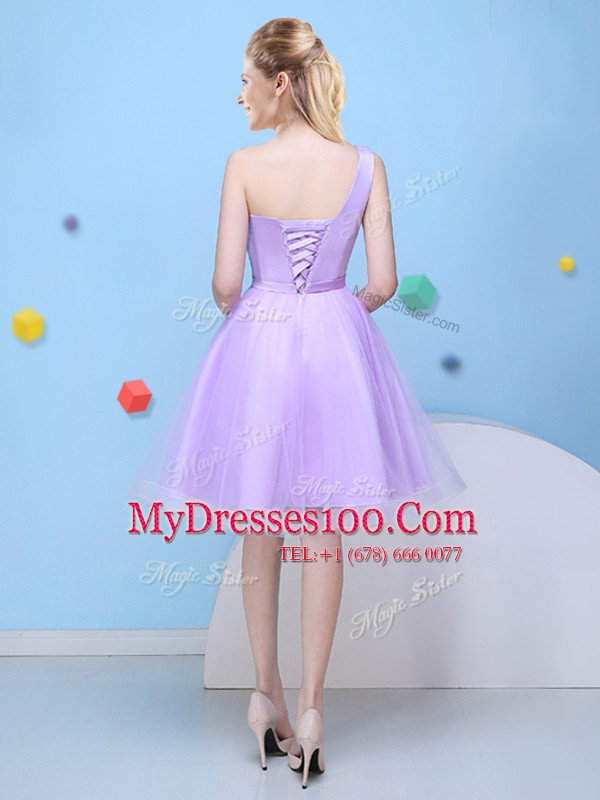 Lavender Bridesmaid Dresses Prom and Party and For with Bowknot One Shoulder Sleeveless Lace Up