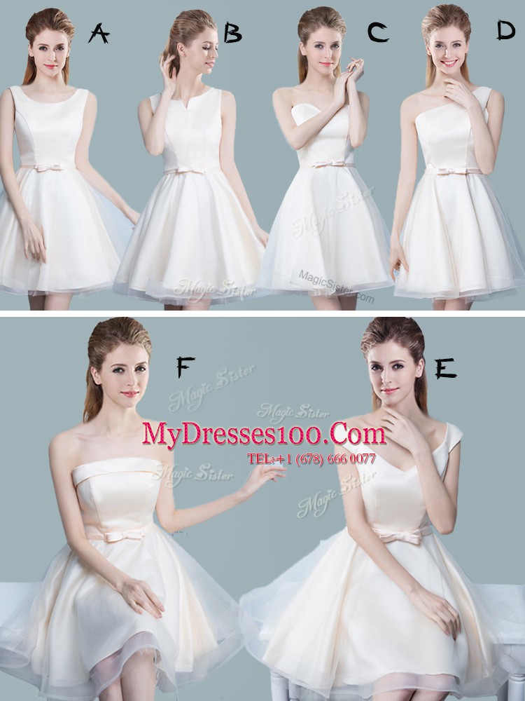 Fancy White Lace Up Sweetheart Bowknot Bridesmaid Gown Tulle Sleeveless