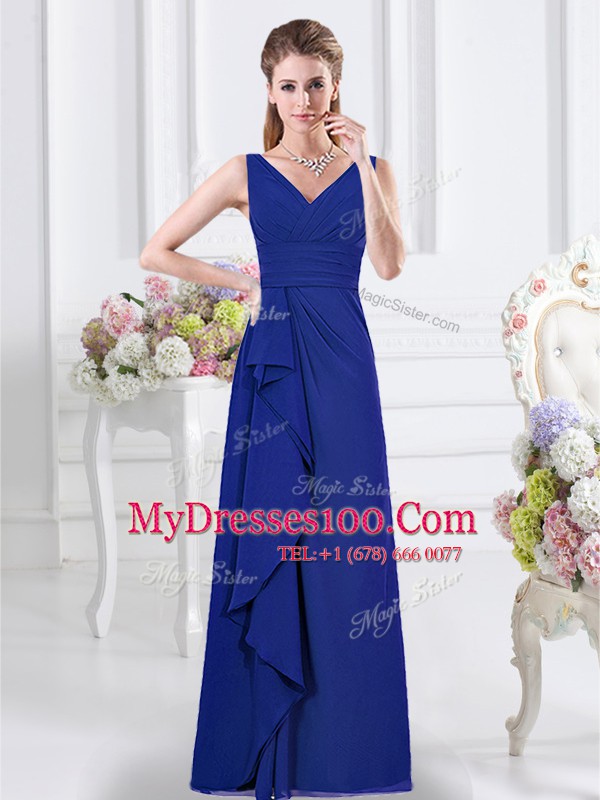 Unique Royal Blue Sleeveless Chiffon Zipper Wedding Guest Dresses for Prom and Party and Wedding Party