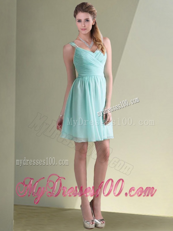 Elegant Empire Ruched Decorated Chiffon Bridesmaid Dress in Aqua Blue