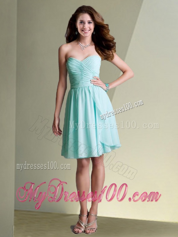 Elegant Empire Ruched Decorated Chiffon Bridesmaid Dress in Aqua Blue