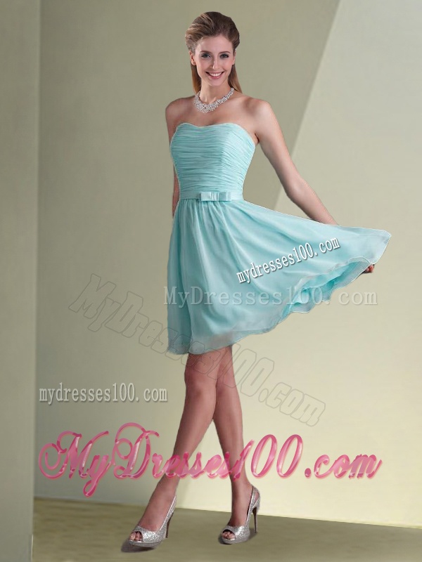 Elegant Empire Ruched Decorated Chiffon Bridesmaid Dress in Aqua Blue