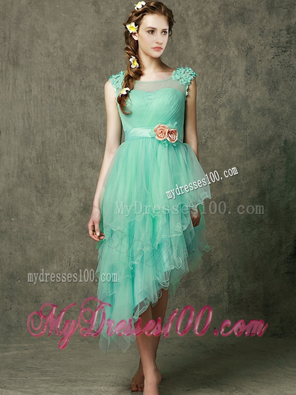 Exclusive Hand Made Flowers Ankle Length Bridesmaid Dress in Apple Green