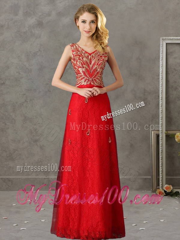 Fashionable V Neck Long Bridesmaid Dress with Appliques and Beading