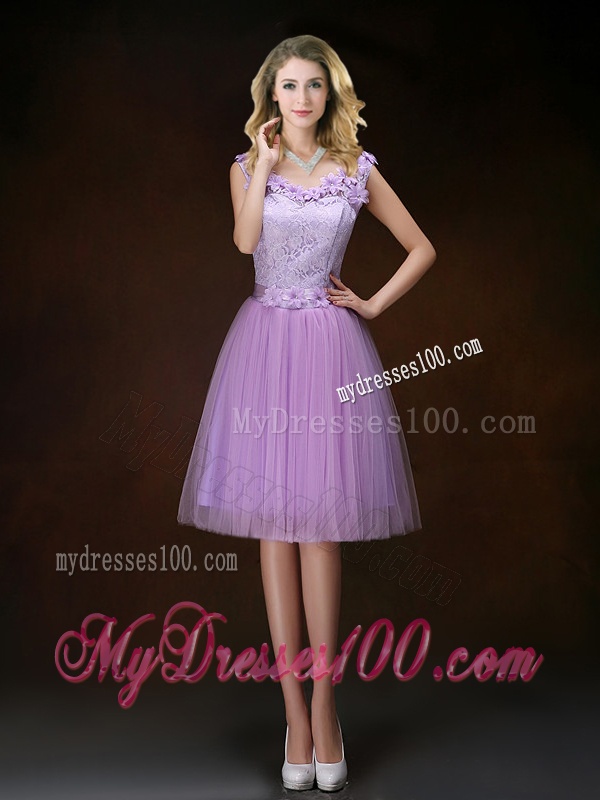 New Style Appliques Tulle Bridesmaid Dresses with Knee Length