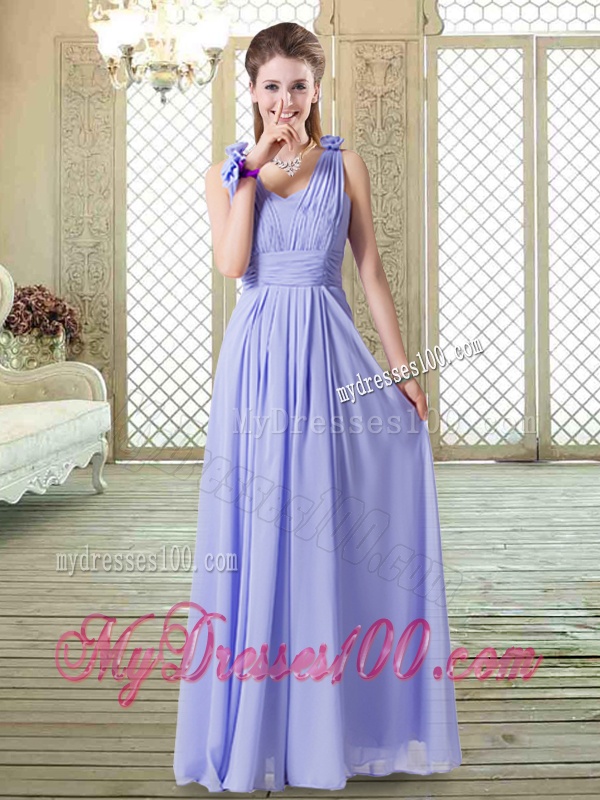 Pretty Empire Floor Length Bridesmaid Dresses in Lavender