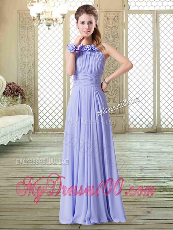 Pretty Empire Floor Length Bridesmaid Dresses in Lavender