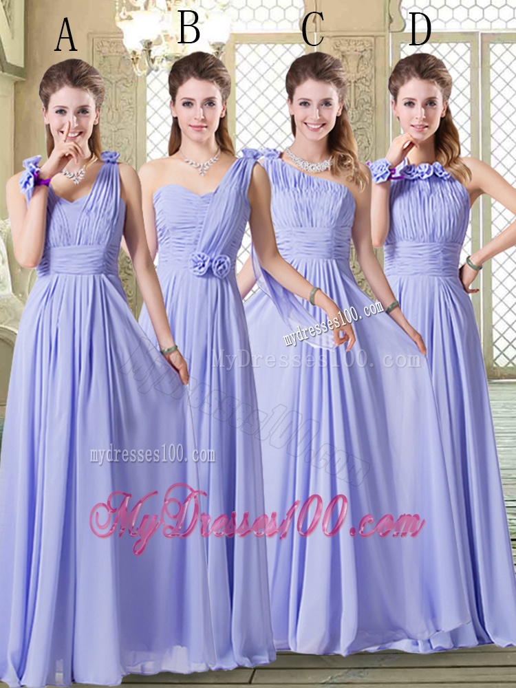 Pretty Empire Floor Length Bridesmaid Dresses in Lavender