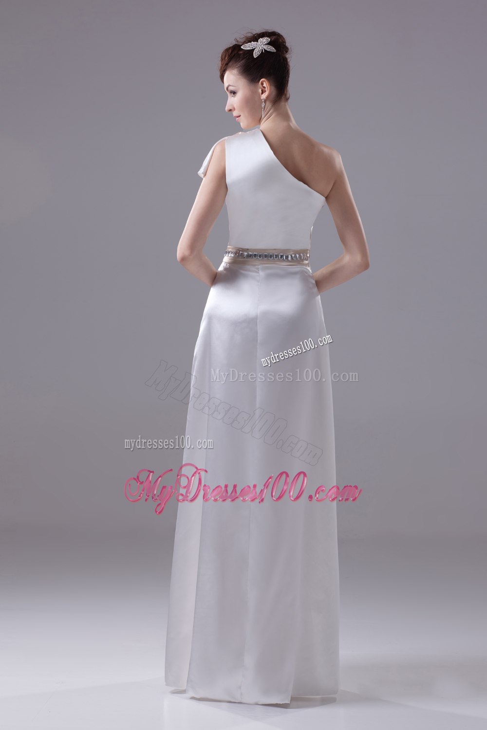 Beading One Shoulder Long Column Wedding Dress