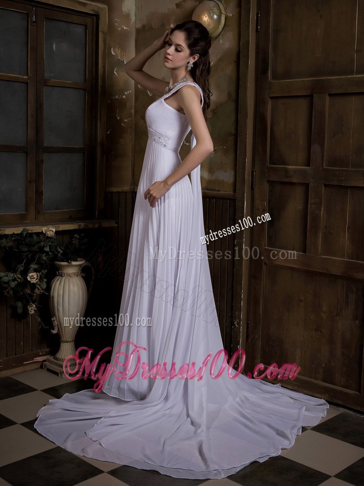 Beautiful Empire V-neck Watteau Train Pleat Beach Wedding Dresses