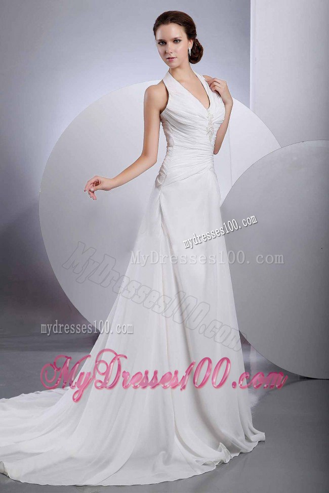 Princess Halter Appliques Brand New Wedding Dress With Buttons Back