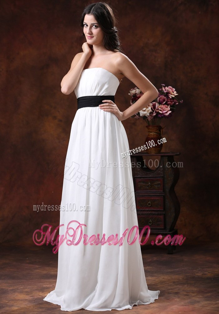 Custom Empire Strapless Brush Train Wedding Dress With Black Belt